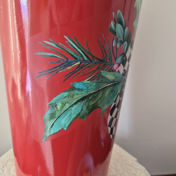 LAST ONE! MacKenzie-Childs Red Planter Vase with Green and Black Accents - Picture 10 of 14